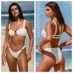 NWT $78 Berlook Ruched Floral Cutout Bikini top & O-Ring High Cut Bikini…